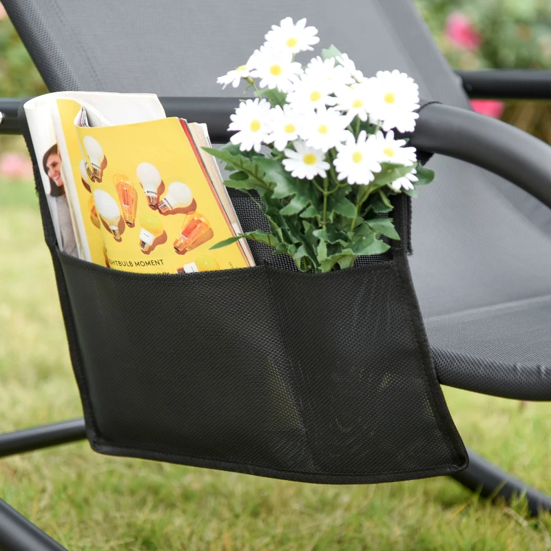 Outsunny Mecedora de Exterior Tumbona Mecedora con Reposabrazos Reposacabezas Acolchado y Bolsillo Lateral 150x62x88 cm Negro