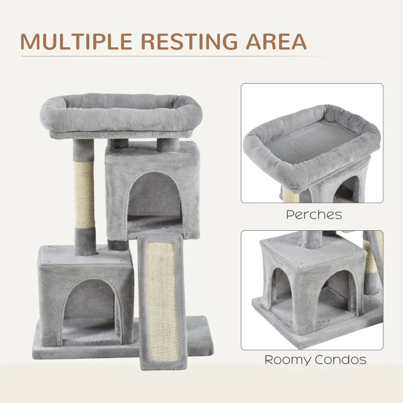 PawHut Cat Tree for Indoor Cats 81cm Cat Scratching Post Scratch Board Kitten Tower Climbing Frame Grey