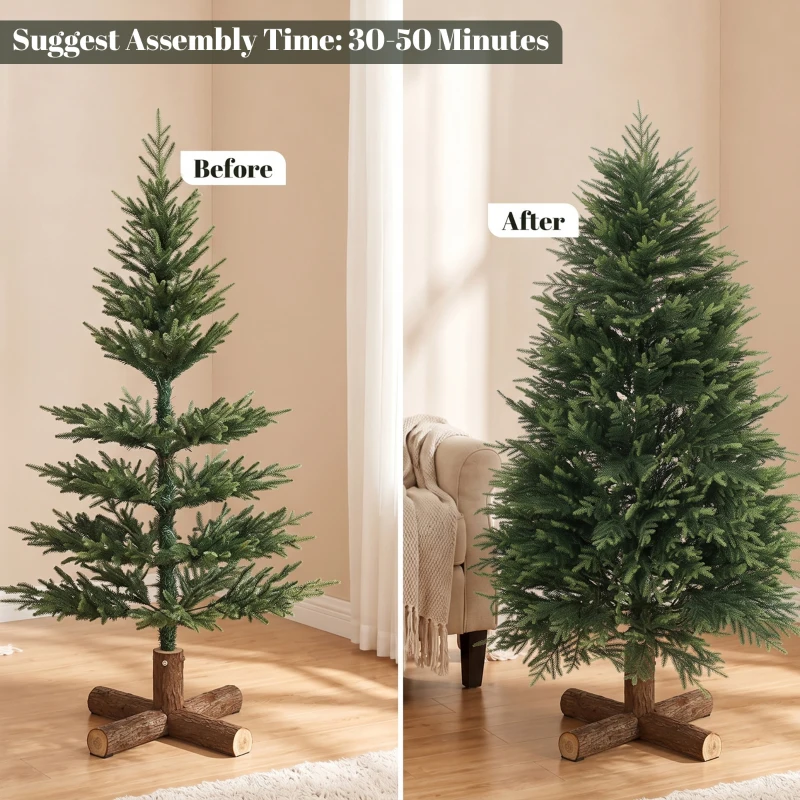 HOMCOM 5ft Artificial Christmas Tree, Hinged Xmas Tree with Realistic 513 PE & PVC Branch Tips, Fir Wood Base, Green