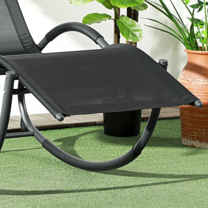 Outsunny Tumbona Mecedora con Reposacabezas Reposabrazos y Marco Metálico Carga 120 kg para Interior y Exterior 155x61x88cm Negro