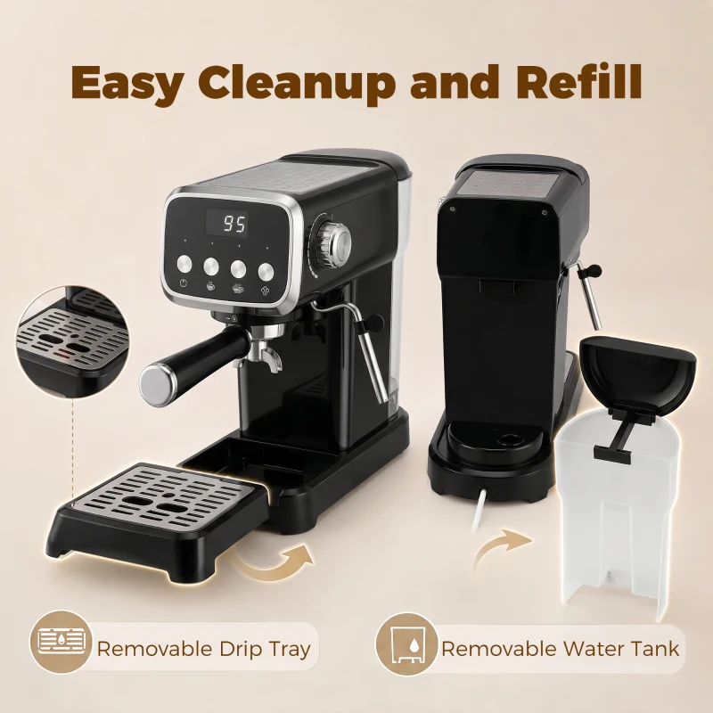 HOMCOM Espresso Machine, 20-Bar Cappuccino Coffee Maker with Frother Wand, 1.2 L Water Tank, Black