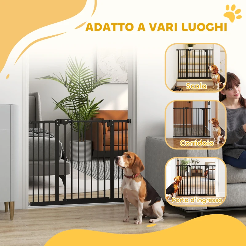 PawHut Cancellino per Cani a 2 Estensioni con Larghezza Regolabile fino a 100 cm e Chiusura Automatica, Nero