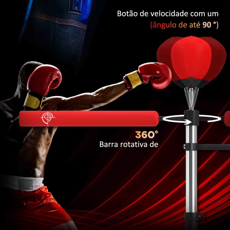 HOMCOM Punching Ball de Boxe com Altura Ajustável com 2 Bolas de Velocidade Barra Giratória 360° 88x50x160-230 cm Vermelho e Preto