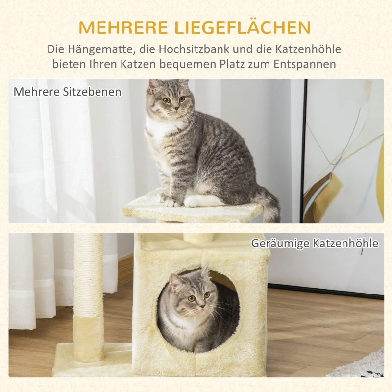 PawHut krabpaal met sisal krabpaal klimboom kattenmeubel krabplank met zacht pluche kattenspeelgoed stabiel E1 klasse spaanplaat beige 50 x 30 x 80 cm
