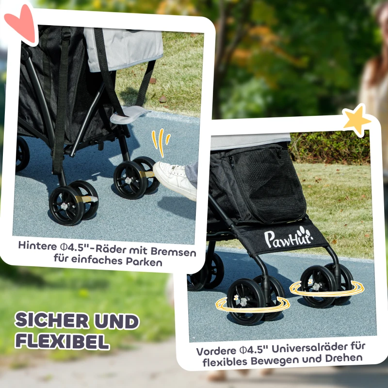 PawHut Luxe Huisdierenwagen met Veiligheidslijnen en Netvensters, 76L x 44B x 103H cm, Lichtgrijs