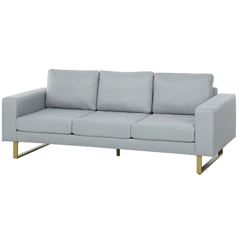 HOMCOM 3-Sitzer-Sofa, Couch mit Vollholzrahmen, Metallbeine, schlichtes Design, Hellgrau(m-11)