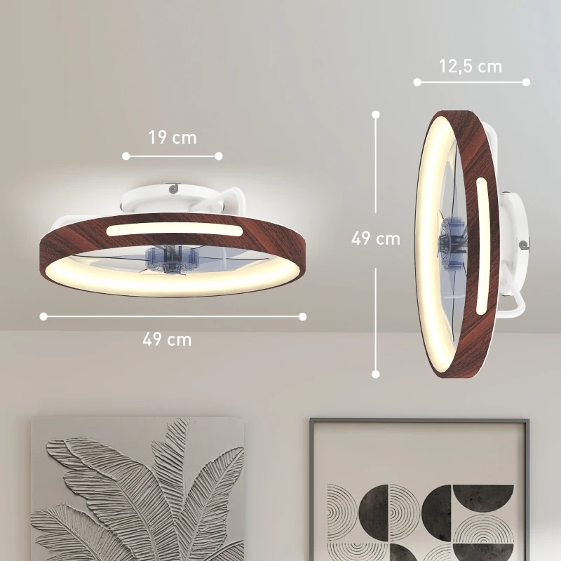HOMCOM Ventilador de Teto com Luz LED 40 W Motor DC Reversível Comando à Distância 6 Velocidades 3 Cores Temporizador Teca