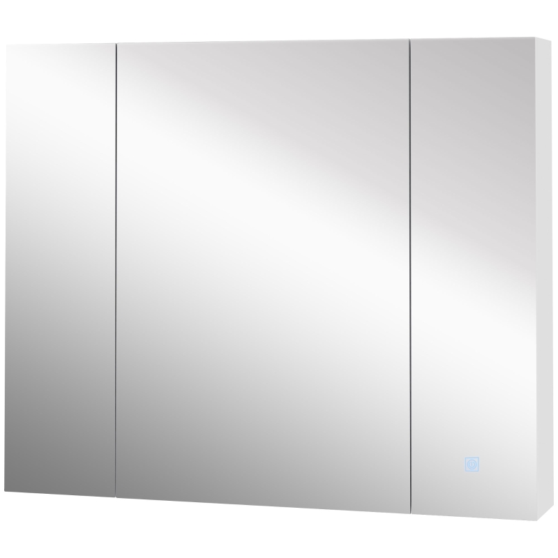 kleankin Dulap de baie cu oglindă și lumină LED, 90x15x75 cm, uși soft-close, reglabil în 3 culori, rafturi ajustabile, întrerupător tactil, alb