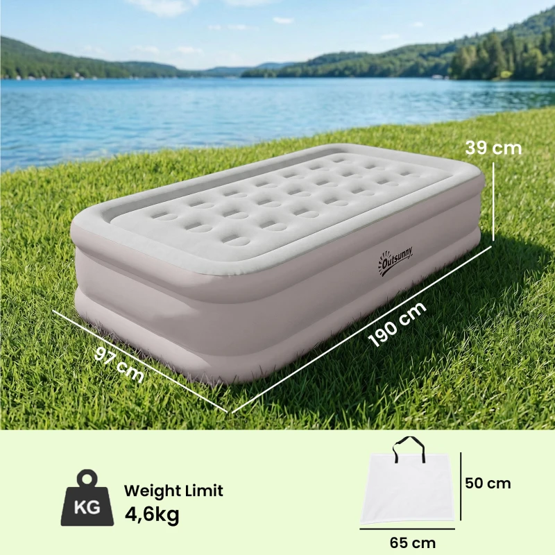 Outsunny Matelas Gonflable, Pompe Électrique Intégrée, Surface Floqué , Imperméable 5000 mm, Sac Transport, 190x97x39cm, Kaki
