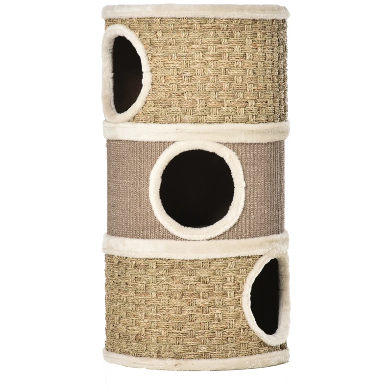 PawHut kattenkrabpaal Kattenton voor katten 3 niveaus Krabpaal klimboom Kattenmeubel met sisal pluche 37,5 x 37,5 x 70 cm(m-12)