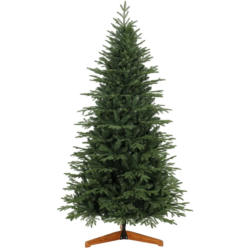 HOMCOM 7ft Artificial Christmas Tree Full Hinged Xmas Tree Solid Pine Wood Stand, Green