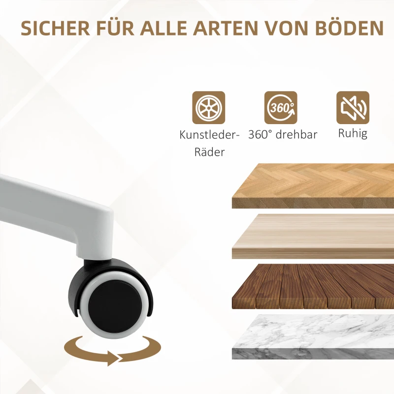 HOMCOM In hoogte verstelbare bureaustoel met zacht kussen en kunstleer bekleding, flexibele wielen en kantelfunctie, Wit(m-6)