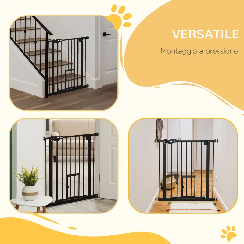 PawHut Cancelletto per Cani Estensibile con Fissaggio a Pressione e Chiusura Automatica, 68x76.2 cm, Nero
