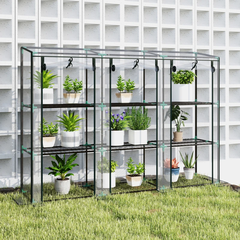Outsunny Estufa Pequena com Prateleiras de 3 Níveis Portas com Fecho de Correr Estufa para Cultivar 215x46x151 cm Transparente