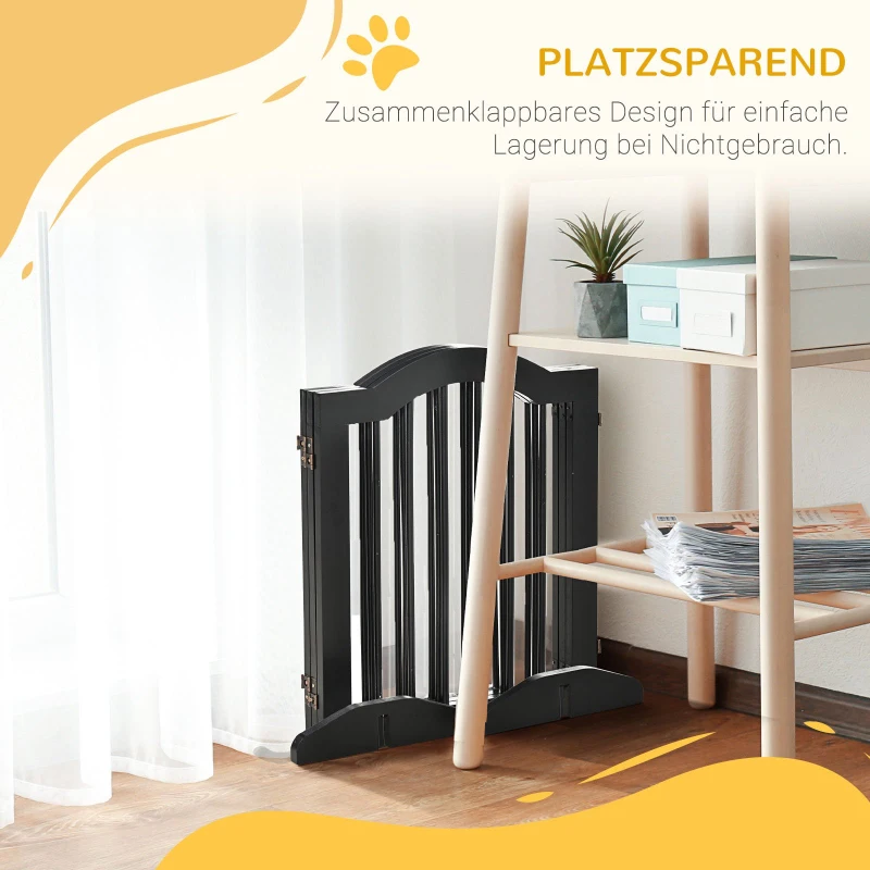 PawHut honden versperring beschermrek hondenrek configuratierooster 3-delig met twee steunpoten, stabiel en opvouwbaar geschikt voor binnen en buiten MDF zwart 154,5 x 29,5 x 61 cm