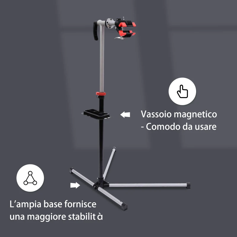 HOMCOM Cavalletto per Manutenzione Bici con Altezza Regolabile e Rotazione a 360°, 100x66x109-180cm