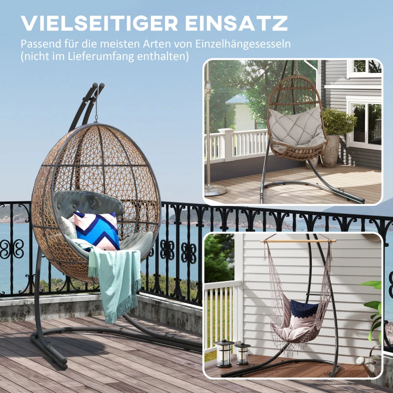Outsunny Frame voor Hangstoelen in C-Vorm Metalen Standaard met Voet voor Hangzit tot 150kg Zwart