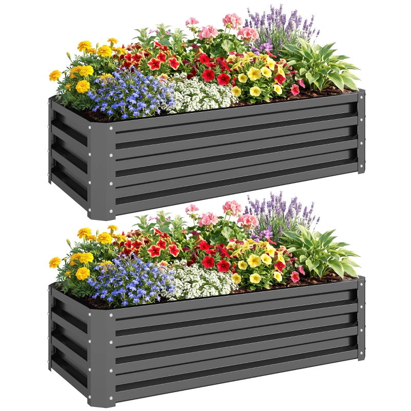 Outsunny Set of Two 110 x 50cm Steel Planter Boxes -  Light Grey