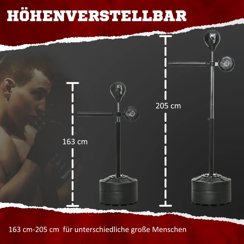 SPORTNOW Verstelbare Punchingball, 360° Draaibaar, Incl. Bokszwachtels, Zwart, 80,5 x 48 x 163-205 cm(m-5)