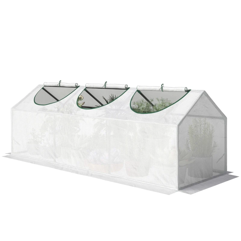 Outsunny Mini Greenhouse Portable Flower Planter Vegetable Grow House for Garden with Zipped Windows, 180 x 60 x 60 cm, White