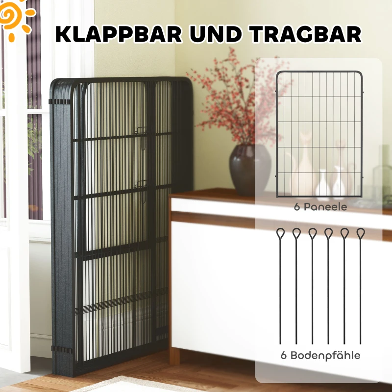PawHut Hondenren met 6 Panelen, Stevig met Veilige Deur, Voor Binnen en Buiten, Tuin, Camping, 100 cm Hoog