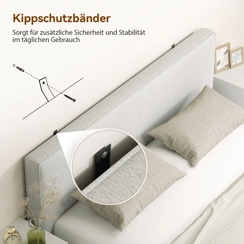 HOMCOM Wandgemonteerd hoofdbord, gevoerd 160 x 10 x 60 cm, stofbekleding, crèmewit