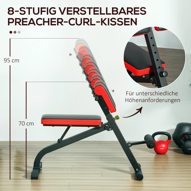 SPORTNOW Halterbank, multifunctionele trainingsbank, opvouwbare fitnessbank, belastbaar tot 300 kg, staal, zwart