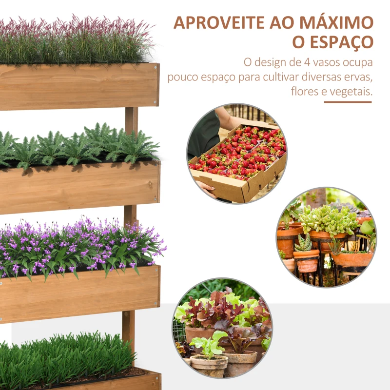 Outsunny Floreira de Madeira de 4 Níveis com Orifícios de Drenagem e Tecido Não Tecido 80x45x142 cm Madeira