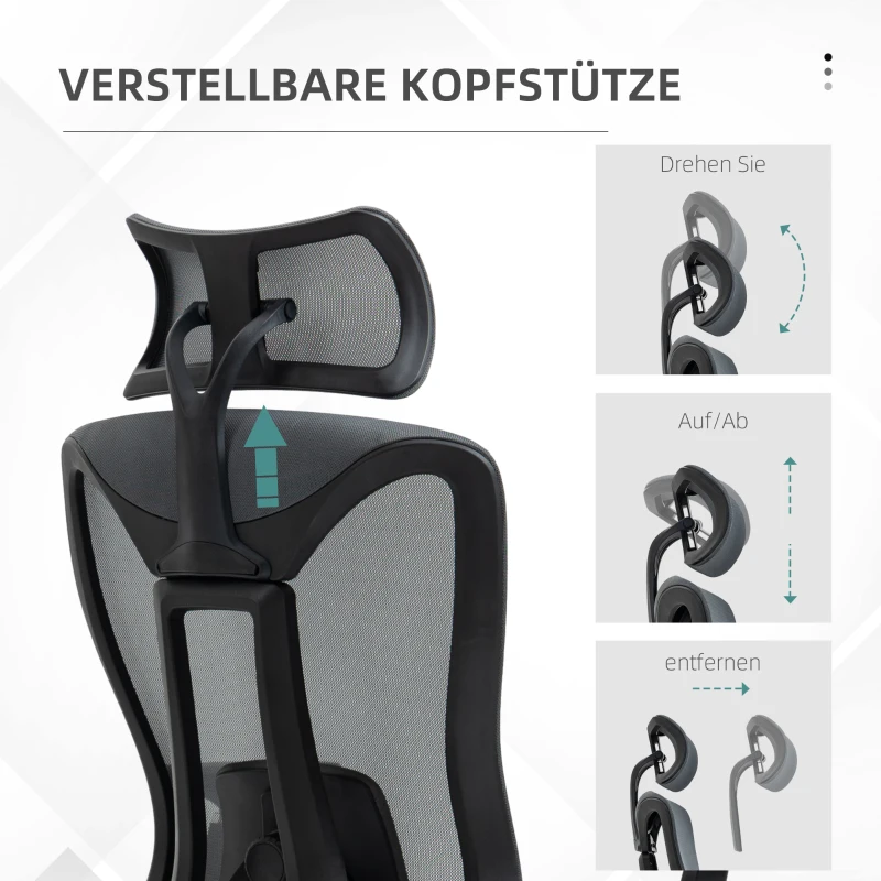Vinsetto Bürostuhl Computerstuhl 135° Neigungsfunktion, höhenverstellbar, 70 cm x 66 cm x 120-128 cm, Grau