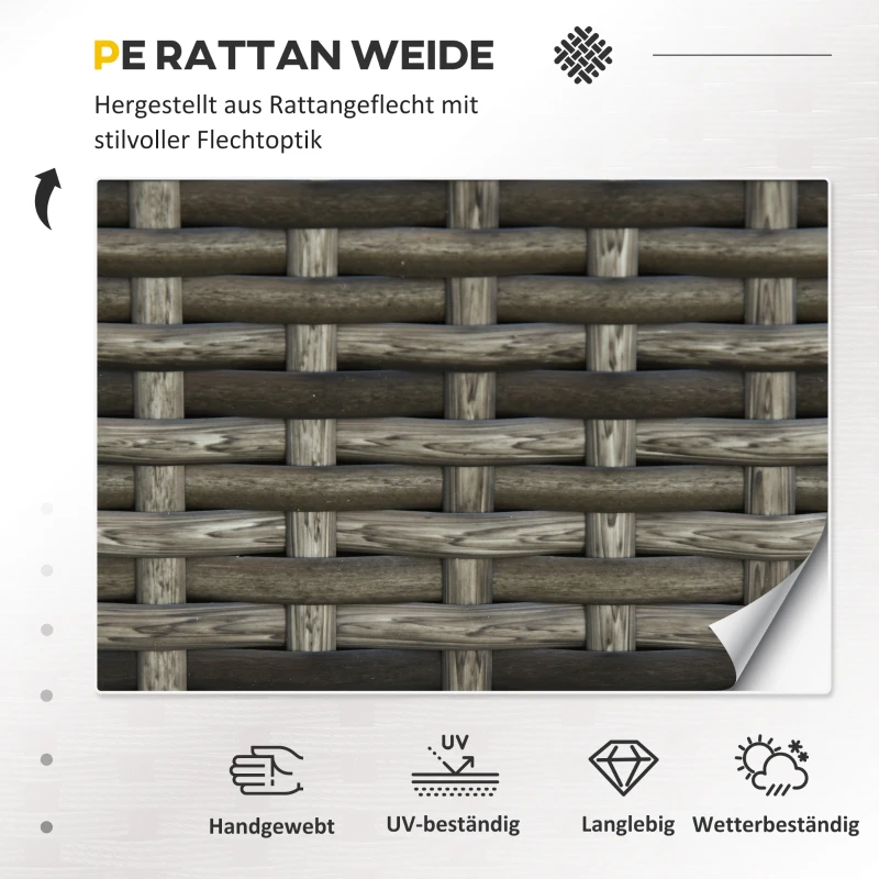 Outsunny Poly-rotan bank met kussens 2-zits loungebank tuin metaal polyester grijs