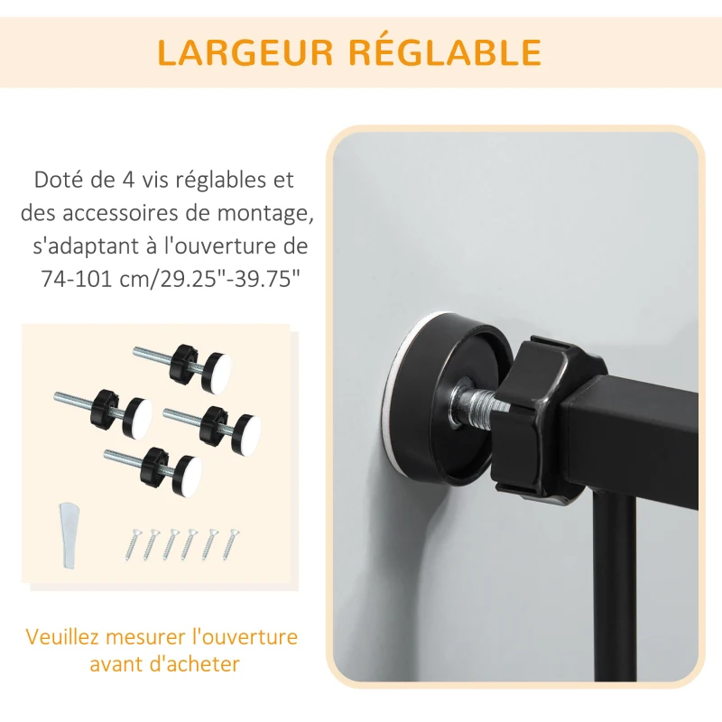 PawHut Barrière de sécurité animaux de 104,1H cm avec porte fermeture automatique système de double verrouillage noir
