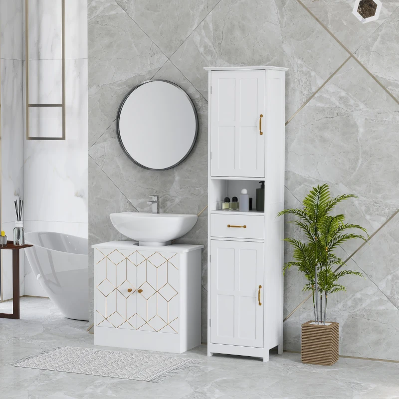 HOMCOM Under Sink Bathroom Cabinet, Under Sink Cabinet with Adjustable Shelf and Open Compartment for Basin with or without Pedestal, 60 x 30 x 60cm, White