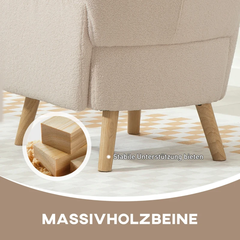 HOMCOM Accentstoel, gestoffeerde fauteuil met pluche bekleding, schuimkussen, oorfauteuil, Beige(m-5)