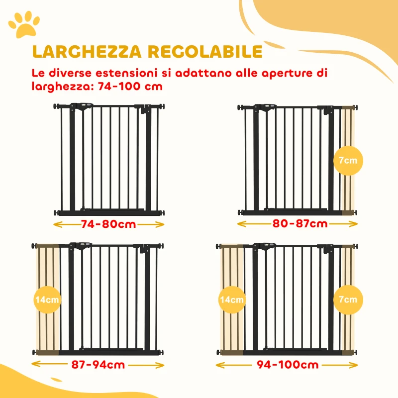 PawHut Cancellino per Cani a 2 Estensioni con Larghezza Regolabile fino a 100 cm e Chiusura Automatica, Nero