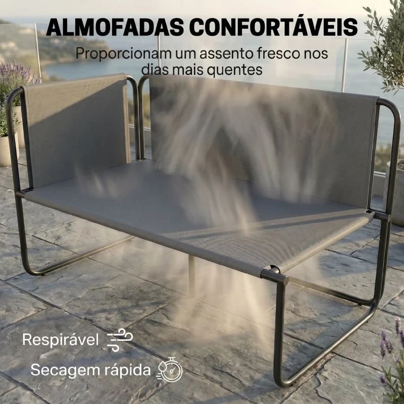 Outsunny Conjunto de Jardim de 4 Peças Móveis de Exterior com 2 Sofás de 2 Lugares 2 Mesas de Vidro Almofadas Capas Removíveis Preto e Bege