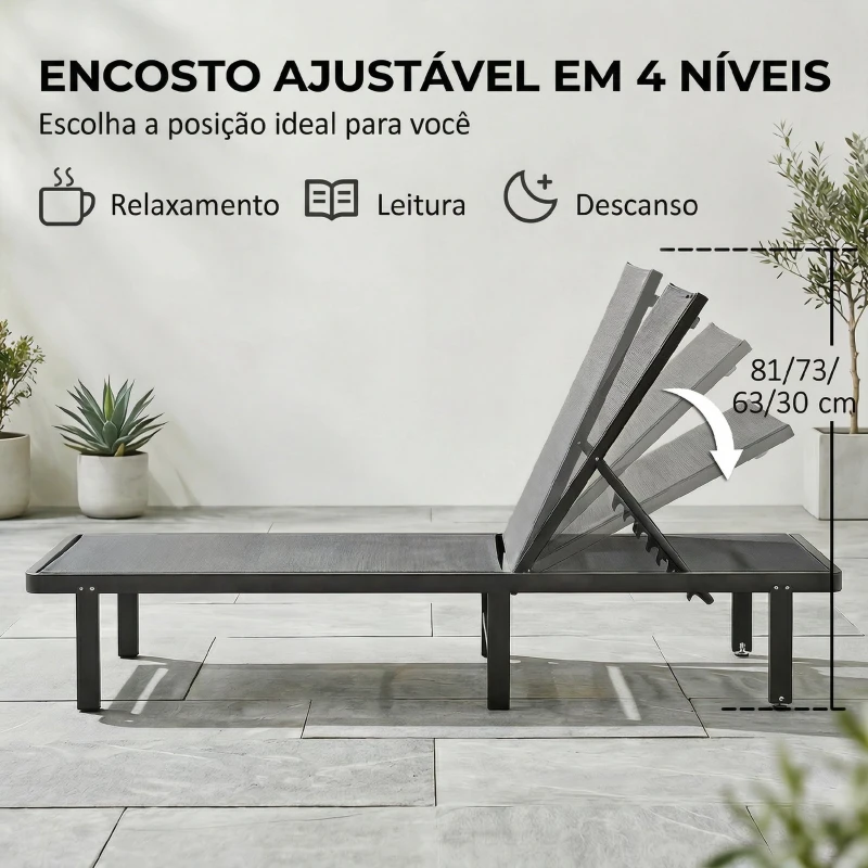 Outsunny Conjunto de 2 Espreguiçadeiras de Jardim Reclináveis com Rodas Encosto Ajustável em 4 Níveis e Tecido Textilene Cinza Escuro