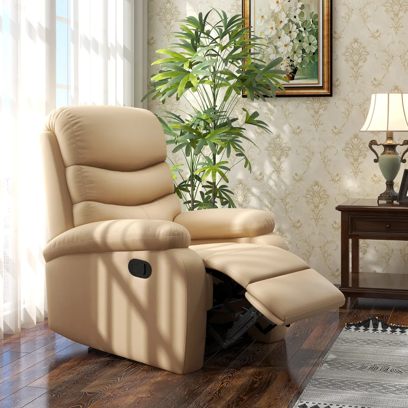 HOMCOM Poltrona Relax Reclinabile con Poggiapiedi in Finta Pelle e Imbottitura in Spugna, 78x90x105cm, Beige