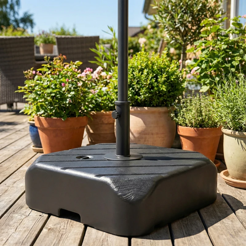 Outsunny Base para Sombrilla con Ruedas Asa Telescópica para Postes Ø38 mm Ø48 mm Rellenable de Arena 72 kg o Agua 45 Litros