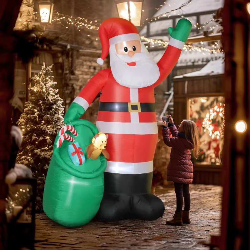 Outsunny 9ft/275 cm Christmas Inflatable Santa with Bear Sack, Giant Christmas Blow Up Decoration with Built-in LED Lights for Garden, Indoor Outdoor Home Decor