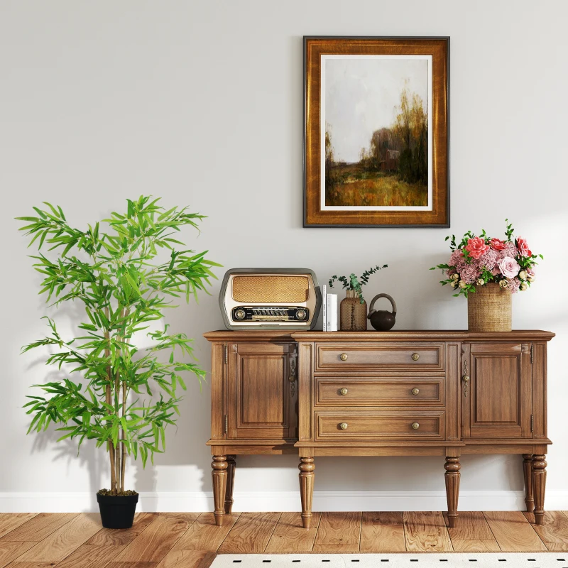 Outsunny Kunstmatige Bamboe, Kunstplant, Decoratieve Plant met Pot, Kunstboom, Boomdecoratie, 150 cm