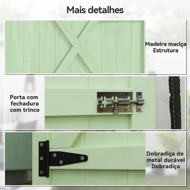 Outsunny Armário de Jardim em Madeira para Exterior com 2 Prateleiras e Telhado de Asfalto 75x56x115 cm Verde
