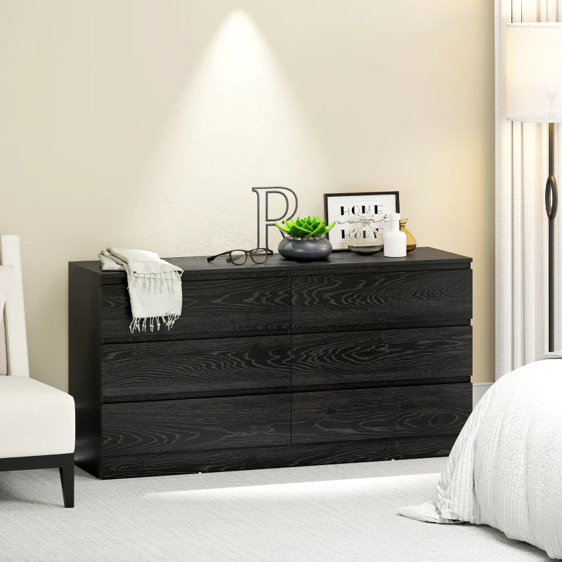 HOMCOM Cómoda com 6 Gavetas Estilo Moderno 140x40x71 cm Preto com Efeito Madeira