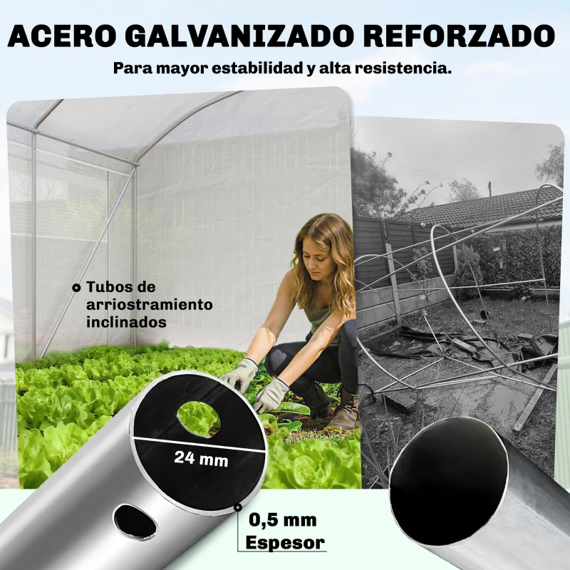 Outsunny Invernadero de Túnel 6x3x2 m con 3 Puertas Enrollables 6 Ventanas de Malla y Estructura de Acero Galvanizado Blanco