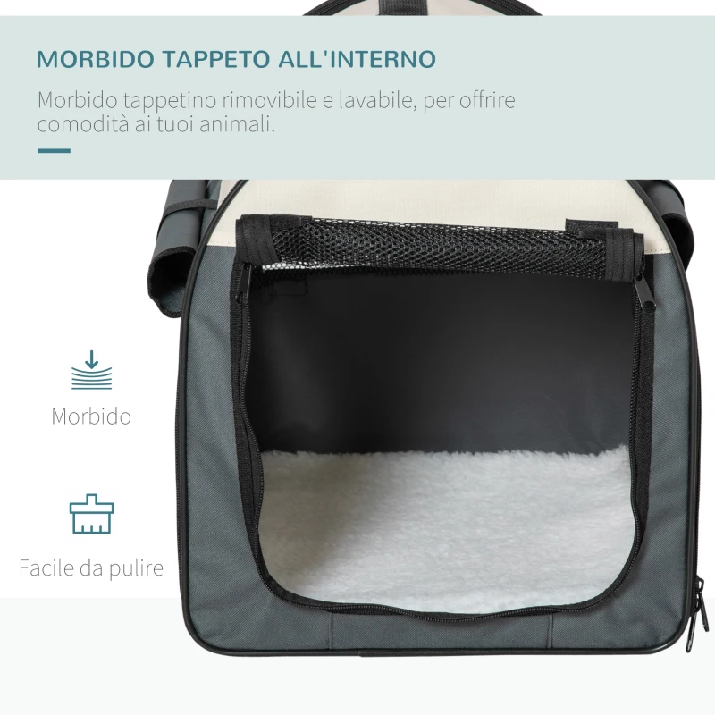 PawHut Trasportino per Animali Domestici Pieghevole in Oxford con Cuscino Rimovibile Lavabile e Borsa per Trasporto, 46x36x41cm, Grigio scuro
