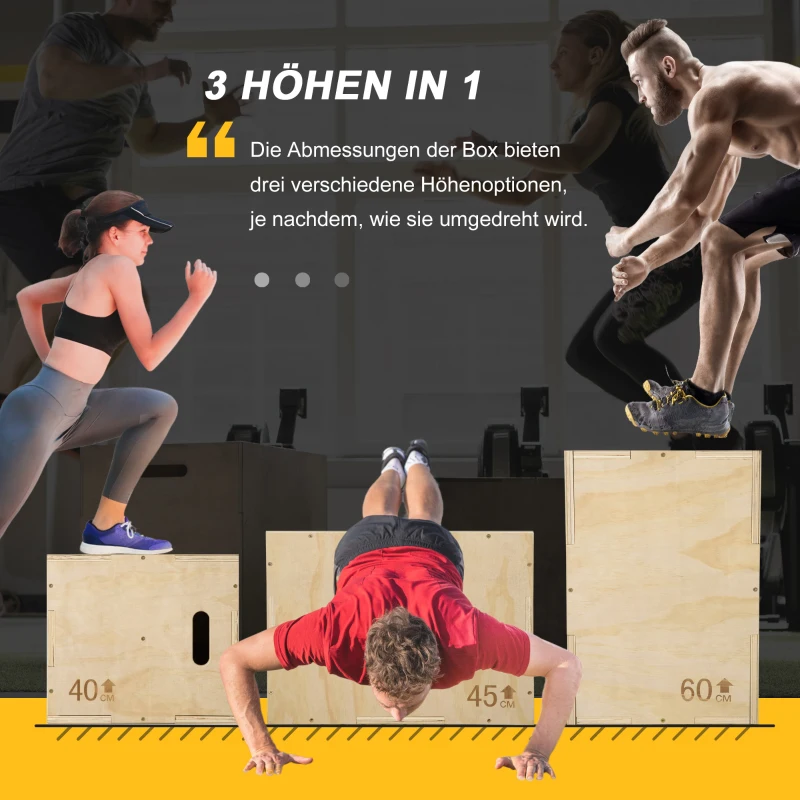 HOMCOM Plyo Box, Sprungbox aus Holz, Plyometric Plattform mit Griff für Zuhause, 45 x 40 x 60 cm, Naturholz