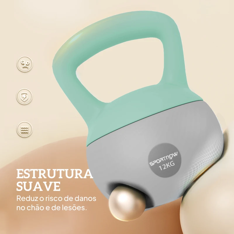 SPORTNOW Kettlebell de 12 kg Pesa Russa Preenchida de Areia Metálica e Alça Antiderrapante para Treino em Casa Ginásio Ø21x30 cm Cinzento