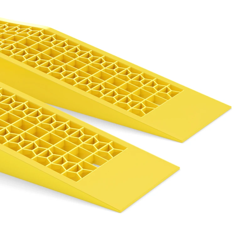 HOMCOM Ensemble de 2 rampes pour voiture véhicule utilitaire rampe de chargement dim. 70L x 19,5l x 7,8H cm PP jaune