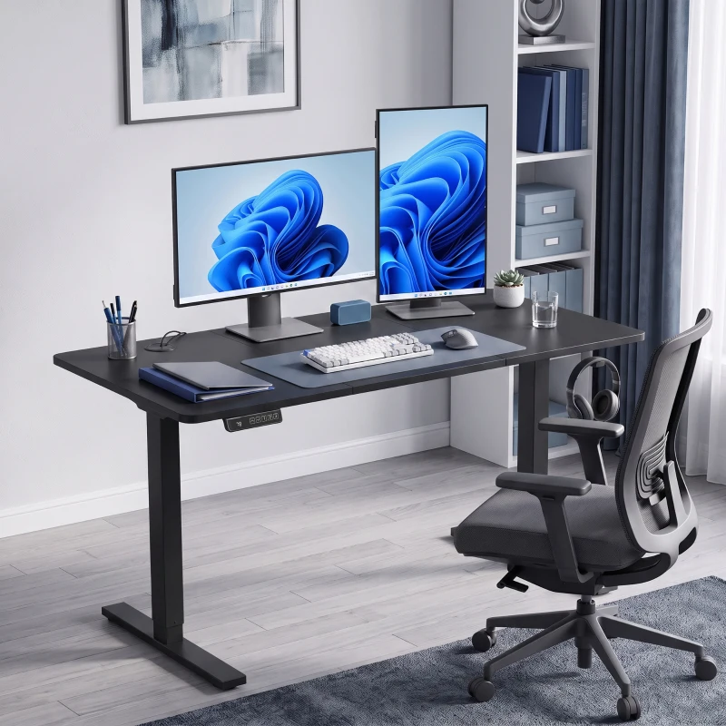 HOMCOM Standing Desk Memory Control Height Adjustable Desk 2 Cable Holes LED Display Sit Stand Desk Black