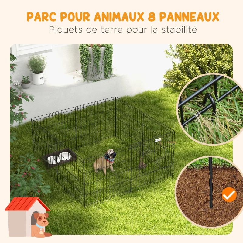 PawHut Parc enclos modulable pour chiens lapins rongeurs clôture pour petits animaux intérieur et extérieur pliant 8 panneaux