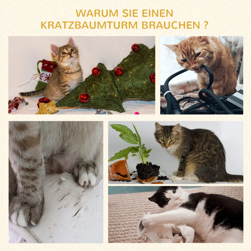 PawHut kattenboom speelboom krabpaal met platform sisal pluche grijs